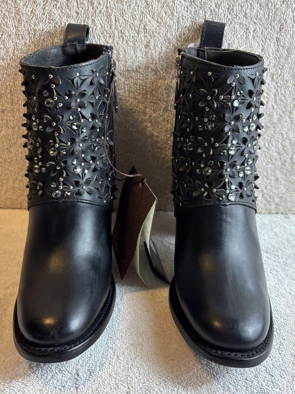 Cuadra Ladies Crystalized Heeled Black Booties CU439 Size 6 M